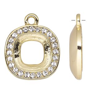 Drop, Almost Instant Jewelry&reg;, crystals and gold-plated "pewter" (zinc-based alloy), crystal clear, 15.5x15.5mm rounded square with 10x10mm cushion setting. Sold individually.
