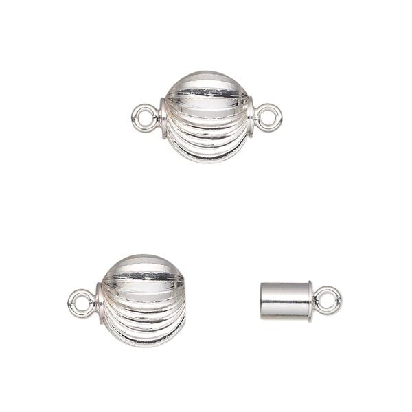 Clasp magnetic 1pkg1 silver-plated, 10mm corrugated round, brass 1-strand image number 0