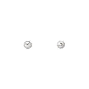 Bead 1pkg1000 silver-plated, 4mm corrugated round, brass