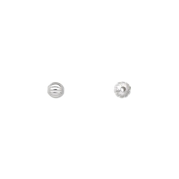 Bead 1pkg1000 silver-plated, 4mm corrugated round, brass image number 0