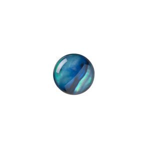 Cabochon, paua shell (coated / dyed), blue, 12mm calibrated round, Mohs hardness 3-1/2. Sold per pkg of 4.