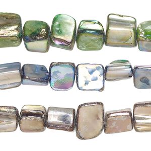 Mother-of-pearl shell 1pkg3, uneven triangle rondelle bead mix 15 inch multicolored AB, 8x3mm-13x6mm