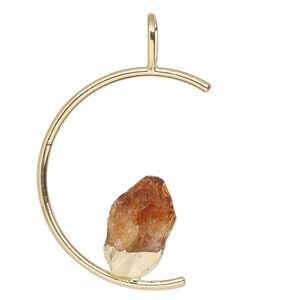 Pendant, Everyday Jewelry, gold-plated brass and citrine (heated), 45x23mm-47x25mm open half round. Sold individually.