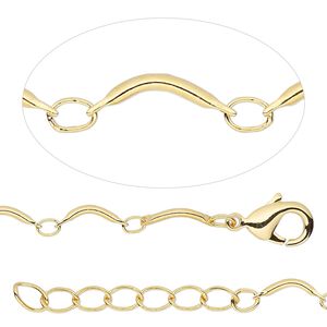 Chain 1pkg1 bar & link, 0.5mm curved / lobster claw clasp, gold-finished brass 18 inch