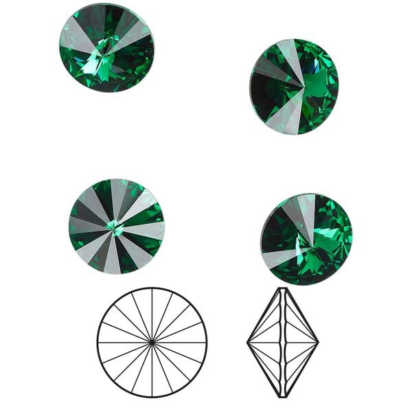 Chaton 144pk majestic green foil back, Swarovski&reg; 12mm rivoli 1122 image number 0