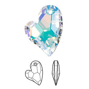 Drop 20pk crystal AB, Swarovski&reg; 27x20mm pendant asymmetrical heart 6261