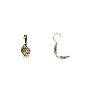 Bead tip bottom clamp-on 1pkg100 gold-plated, 9x5mm leaf / open loop, brass / antiqued / Hot Tips&reg;