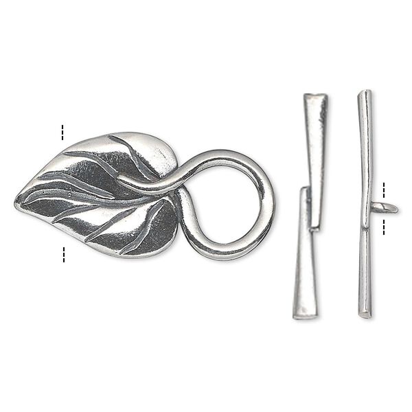Clasp toggle 1pkg1 sterling silver, 27x13mm leaf, antiqued JBB Findings 1-strand image number 0