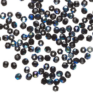 Bead, Czech fire-polished glass 1pkg120, opaque jet black AB, 3mm faceted round.