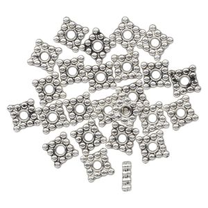 Bead 1pkg24 "pewter", 6x2mm beaded square rondelle / dotted, antiqued