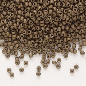 Seed bead, Miyuki, glass, pkg/25g, #11 rocaille, opaque matte metallic dark bronze, (RR-2006).