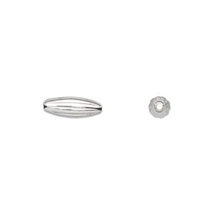 Bead 1pkg100 silver-plated, 12x4.5mm corrugated oval, brass