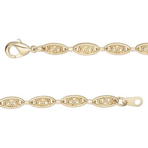 Chain 1pkg1 "pewter" (zinc alloy) filigree, 4mm, gold-finished 18 inch