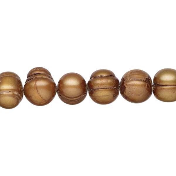 Freshwater pearl 1pkg1, semi-round, 14 inch dark golden copper 7-10mm cultured image number 0