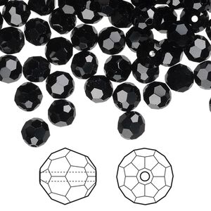 Bead 144pk jet, Crystal Passions&reg; 6mm round 5000