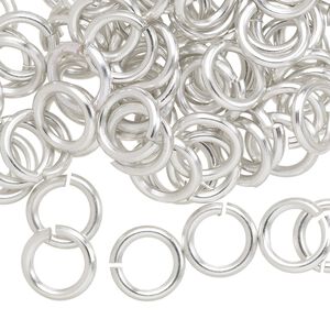 Jump ring 1pkg100 aluminum, 10mm round, 14 gauge / 6.8mm inside diameter / silver