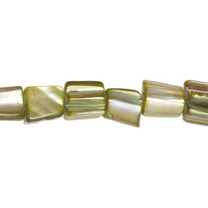 Mother-of-pearl shell 1pkg1, triangle tube bead 14 inch green 6x6mm-11x9mm