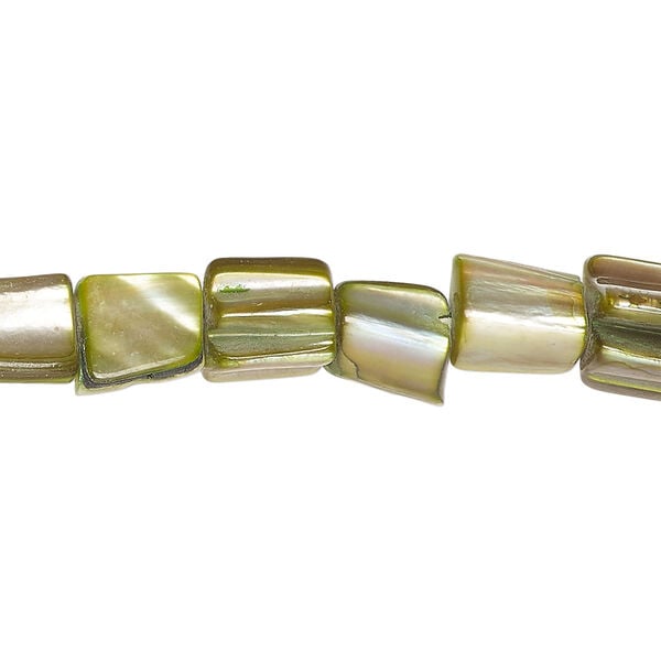 Mother-of-pearl shell 1pkg1, triangle tube bead 14 inch green 6x6mm-11x9mm image number 0