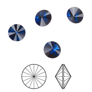 Chaton 8pk dark sapphire foil back, Crystal Passions&reg; Regenerated 8.16-8.41mm rivoli SS39 1122