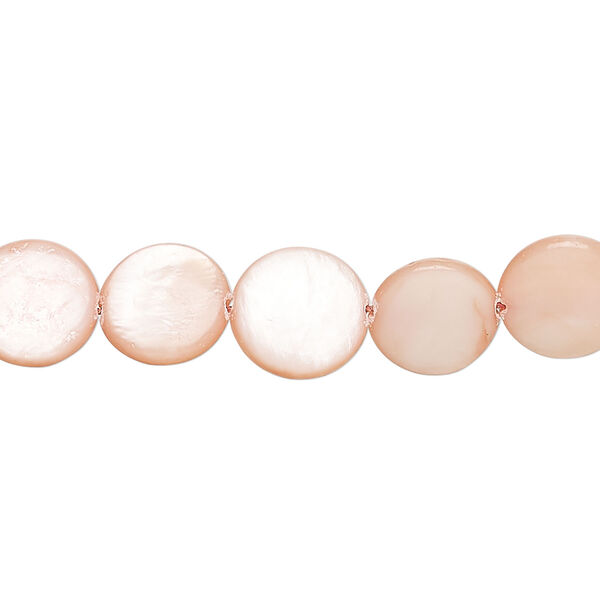 Mother-of-pearl shell 1pkg1, puffed flat round bead 15 inch baby pink 9-11mm image number 0