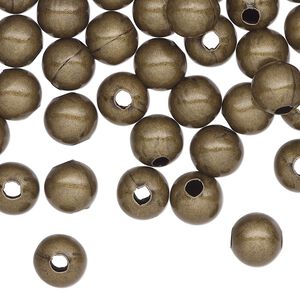 Bead 1pkg100 brass-plated, 8mm round, steel antique