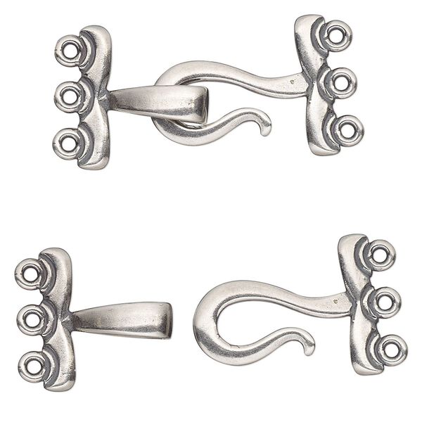 Clasp hook 1pkg1 silver-plated, 28x15mm, antique brass JBB Findings 3-strand image number 0