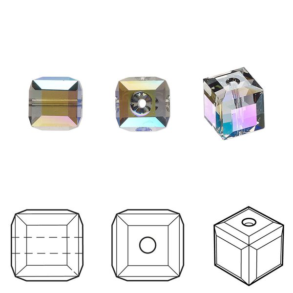 Bead 96pk black diamond shimmer, Swarovski&reg; 8mm cube 5601 image number 0
