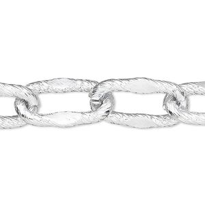 Chain 1pkg1 silver-plated cable, 12mm textured oval, aluminum 25 foot unfinished