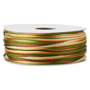 Cord, Satinique&trade;, nylon, brown / greens / orange, 2mm regular with vertical stripe. Sold per 100-foot spool.