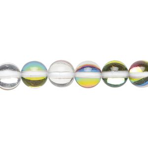 Bead, iridescent glass, clear, 8mm round vitrail. Sold per 15-1/2" to 16" strand.