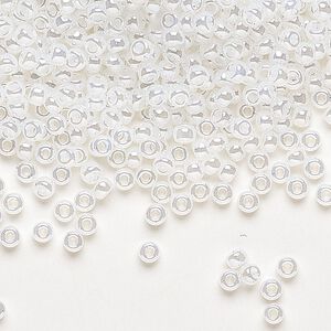 Seed bead, Miyuki, glass, pkg/250g, #8 rocaille, translucent luster opal (RR-511).