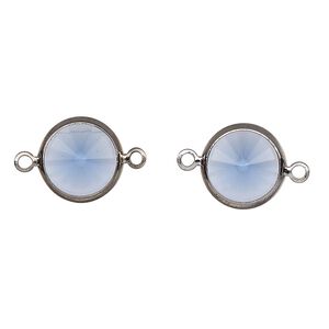 Link, Vintage Crystal&trade;, crystal and gunmetal-plated brass, sapphire, 12mm rivoli. Sold per pkg of 2.