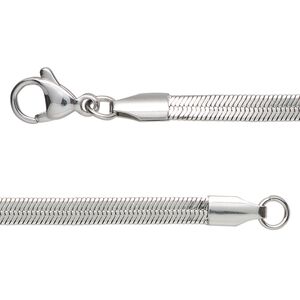 Chain 1pkg1 herringbone, 4mm / lobster claw clasp, stainless steel 16 inch