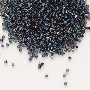 Seed bead, Delica&reg;, glass, pkg/50g, #11 cut, opaque rainbow black (DBC-0005).