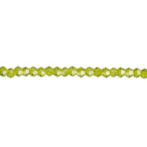 Bead 1pk 16 facets transparent peridot green, Celestial Crystal&reg; 3mm bicone 15.5-16 inch