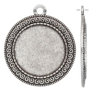 Focal, antique silver-finished "pewter" (zinc-based alloy), 35mm single-sided round with swirl design and 25mm non-calibrated round setting. Sold individually.