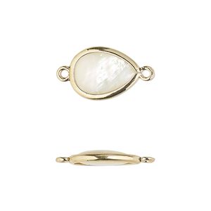 Link, mother-of-pearl shell and gold-finished brass (assembled) 1pkg4, 14.5x10.5mm-15.5x11.5mm double-sided teardrop.