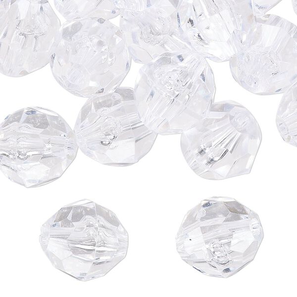 Bead, acrylic 1pkg100g, transparent clear, 12mm faceted round. image number 0