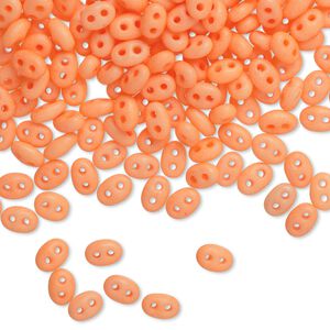 Seed bead, Preciosa Twin&trade; Czech glass, pkg/50g, 5x2.5mm oval, opaque matte neon orange, (36789).