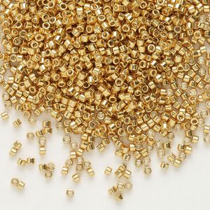 Seed bead, Delica&reg; 1pkg250g glass, #11 round, opaque galvanized yellow gold / outside dyed (DB-0410)