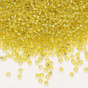 Seed bead, Miyuki, glass, pkg/250g, #11 rocaille, transparent silver-lined yellow (RR-6).