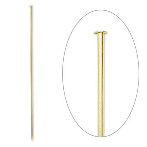 Stick pin 1pkg10 gold-finished, 3 inch, 18 gauge brass