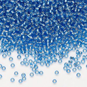 Seed bead, Miyuki, glass, pkg/25g, #11 rocaille, transparent silver-lined light blue (RR-19).