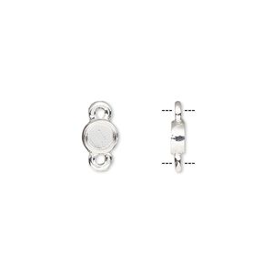Link, silver-finished brass, 6mm double-sided round with 4mm round setting. Sold per pkg of 10.