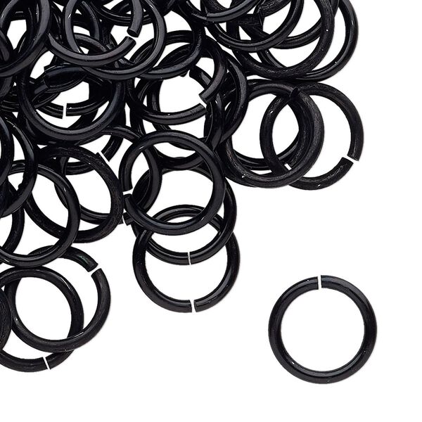 Jump ring 1pkg100 aluminum, 12mm round, 15 gauge / 9.2mm inside diameter / black image number 0