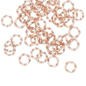 Jump ring 1pkg50 copper, 6mm hand-cut twisted round, 18 gauge / 4.2mm inside diameter