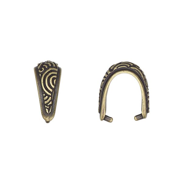 Bail, TierraCast&reg;, ice-pick, antique brass-plated pewter (tin-based alloy), 15x6.5mm with swirl design, 11mm grip length. Sold per pkg of 2. image number 0
