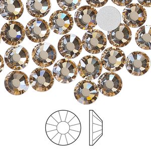 Flat back 12pk crystal honey foil back, Preciosa Viva 12&reg; Czech crystal rhinestone 7-7.3mm chaton rose round SS34
