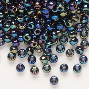 Seed bead, Miyuki, glass, pkg/250g, #6 rocaille, opaque rainbow black (RR-455).