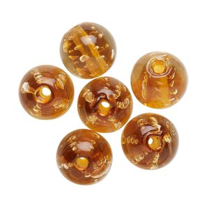 Bead, lampworked glass, translucent gold, 12mm round. Sold per pkg of 6.
